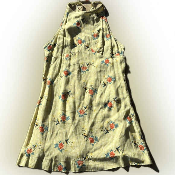 Urban outfitters mini yellow floral dress open back size 2 blue bird - Picture 1 of 11